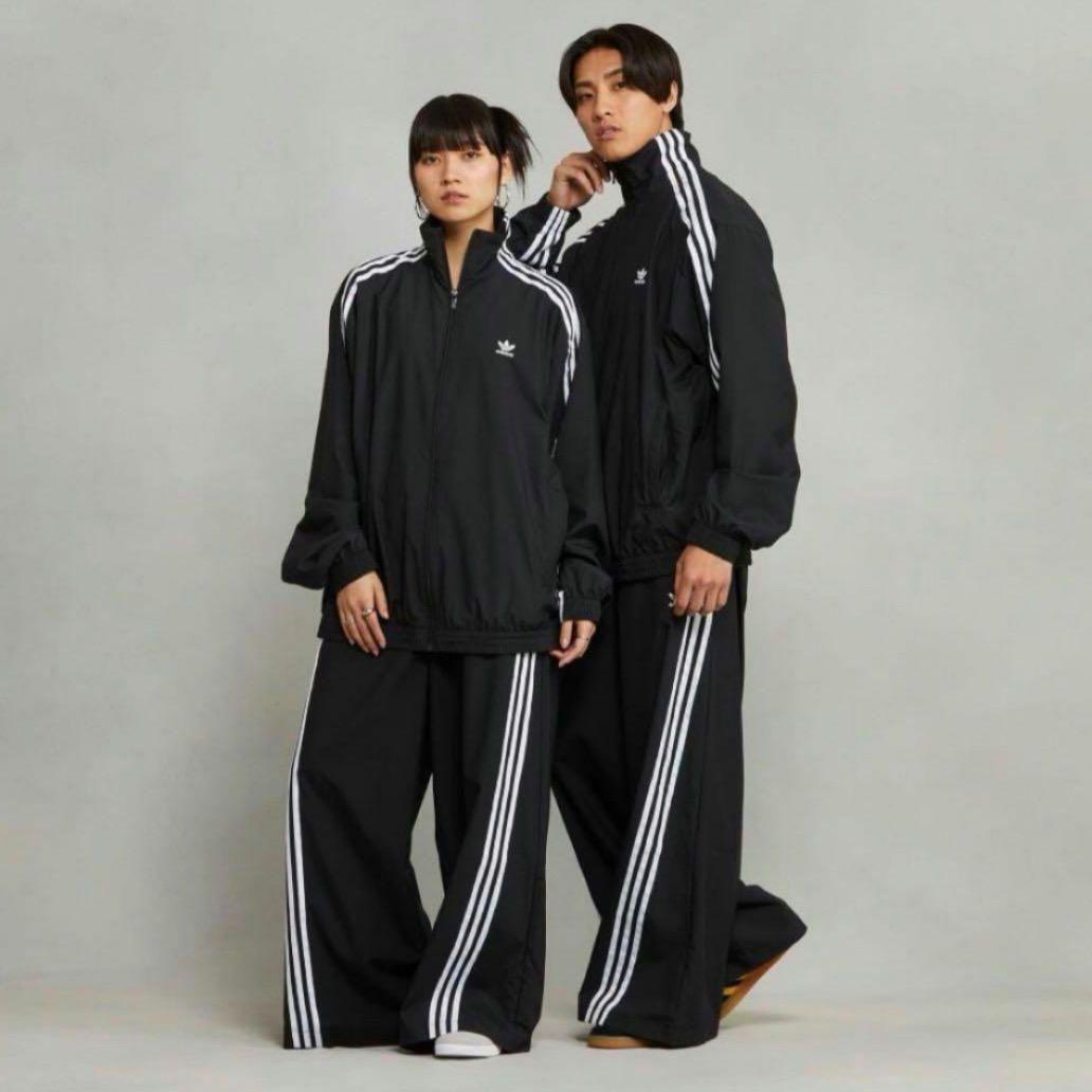 アディダスオリジナルス常田大希着用ADILENIUMオーバーサイズトラックパンツジャージブラックホワイト黒白Mサイズ男女兼用メンズレディース拍卖
