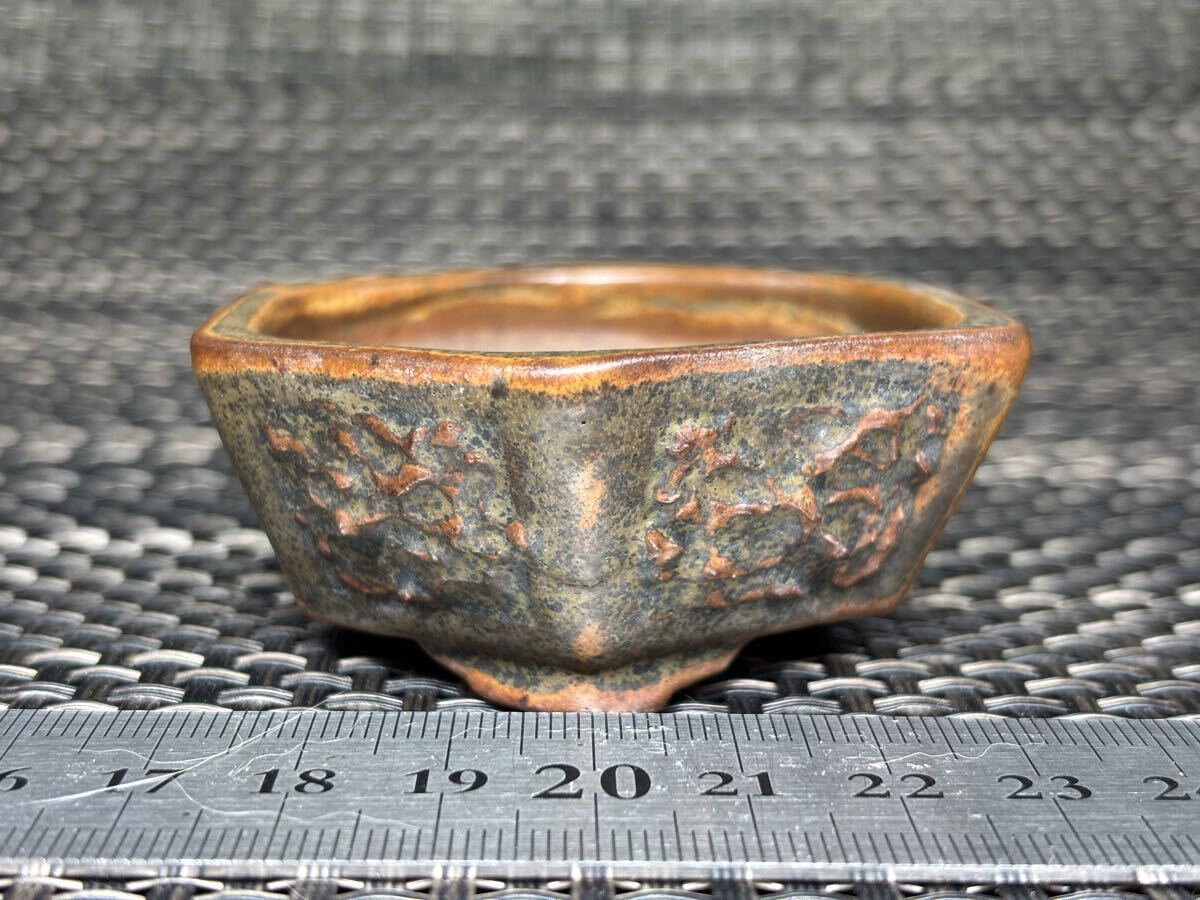 一蒼 ミニ盆栽鉢 六角鉢(検索 小品 ミニ 豆鉢 豆 鉢 盆栽 宗像 宗像一蒼 盆栽鉢 銘 拍卖