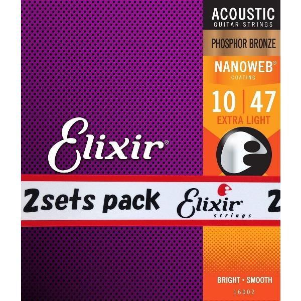 【お買い得 2個セット】Elixir エリクサー アコースティックギター弦 16002 PHOSPHOR BRONZE NANOWEB EXTRA LIGHT 10-47 正規品拍卖