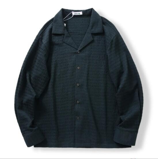 新作L グリーンシアサッカー オープンカラー テンセル 軽やか 長袖 開襟 メンズ 爽やか 秋 ノンアイロン カジュアル トップス拍卖