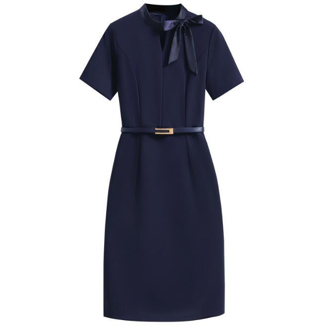 新作上質事務服 ワンピース レディース 制服 仕事服 大きいサイズ 通勤 オフィス 受付 接客 冠婚葬祭 セレモニー ネイビーXL拍卖