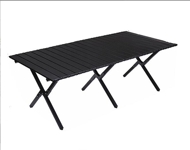 新作折りたたみテーブル ロールトップテーブル キャンプテーブル 簡単組立 収納バッグ付 軽量コンパクト (ブラック拍卖