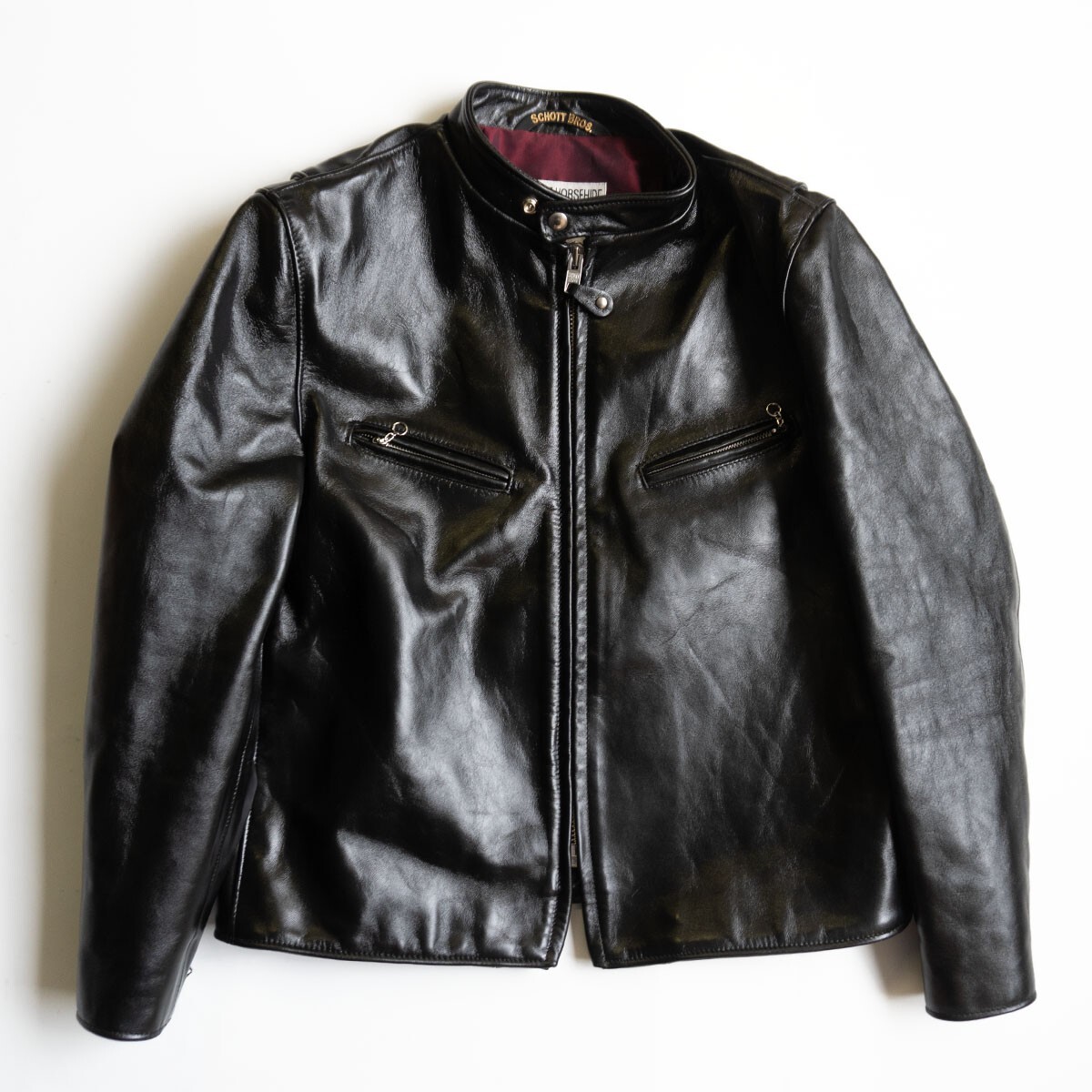 【美品/ビッグサイズ】SCHOTT【641XXH ホースハイド シングルライダースジャケット】44 レザー ブラック ショット 25090619拍卖