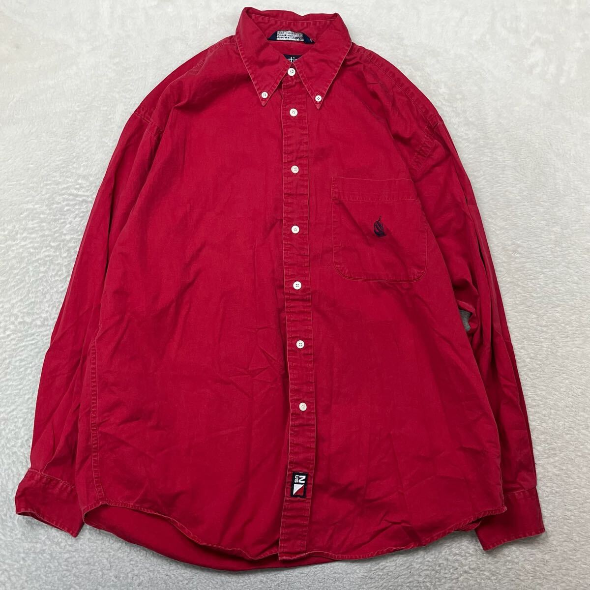 nautica ノーティカ  ボタンダウン シャツ 長袖シャツ 90s トップス 古着 長袖 コットン Lサイズ レッド 拍卖