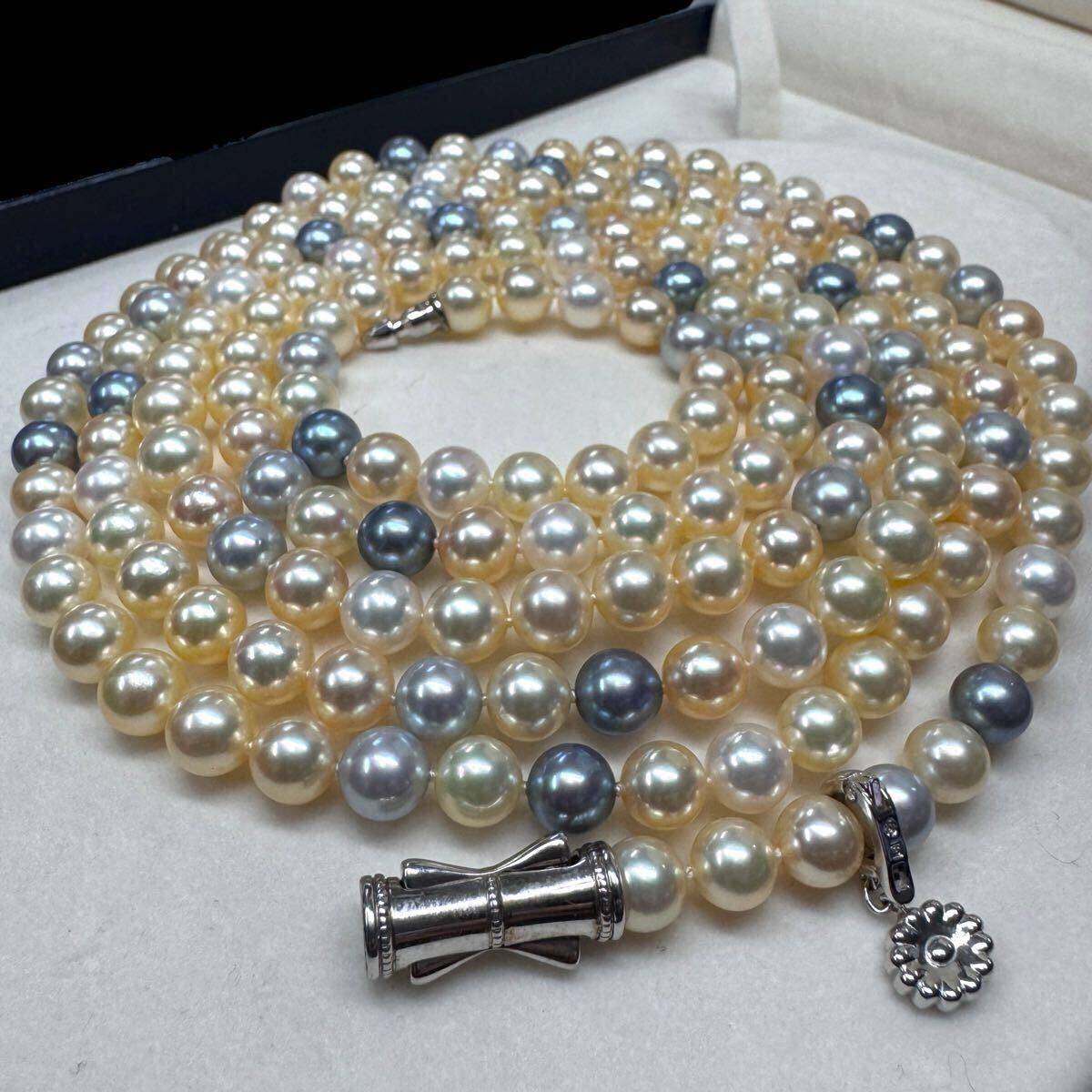 最上級 極美品 TASAKI タサキ テリ最強 チャーム付き アコヤ あこや 田崎真珠 マルチカラー ブルーパール 超ロング ネックレス 約6.5-7.0mm拍卖