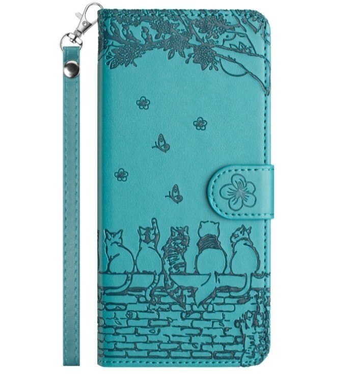 Galaxy S21 5G 手帳ケース ブルーグリーン 猫 ニャンコ 拍卖