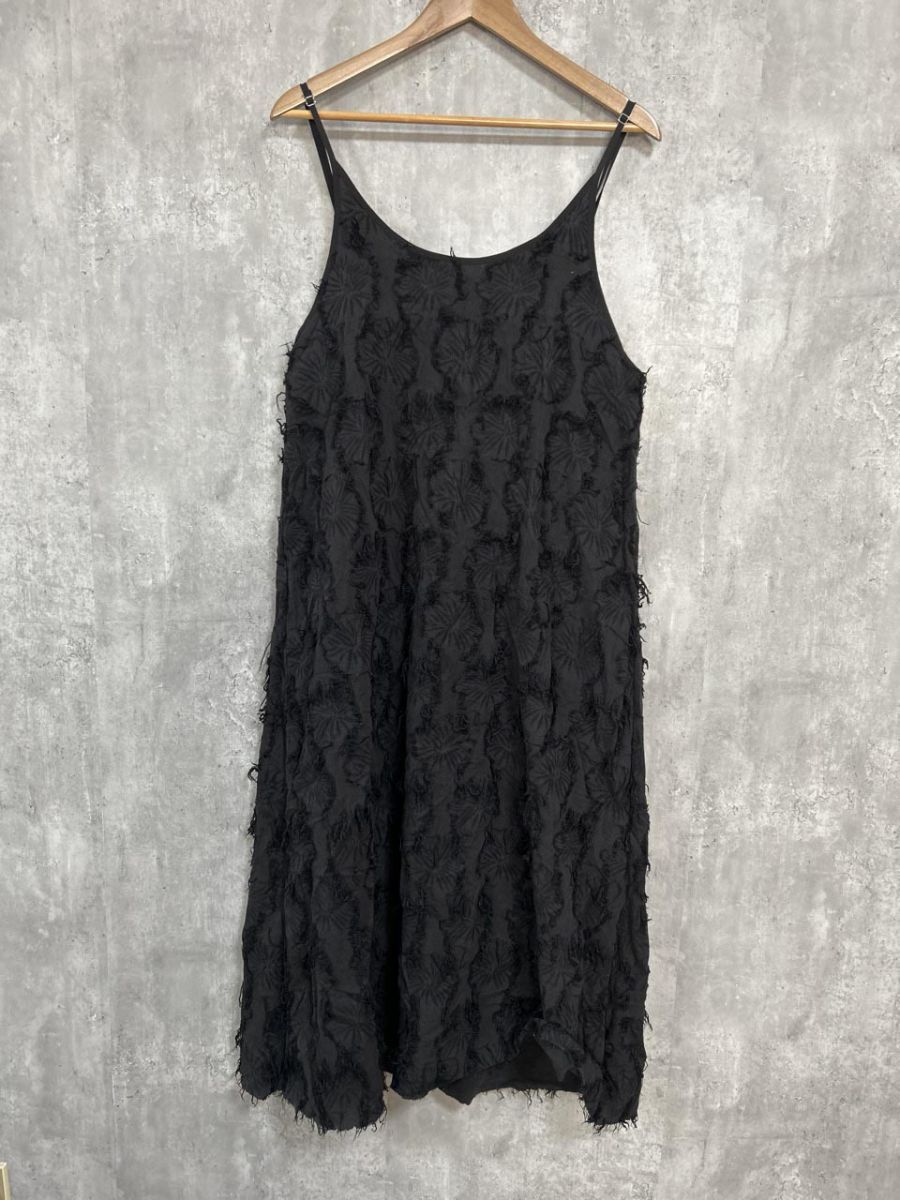 ap retro アプレトロ リネン混 フリンジ ロング丈 キャミソール ワンピース 黒 ■◆ レディース拍卖