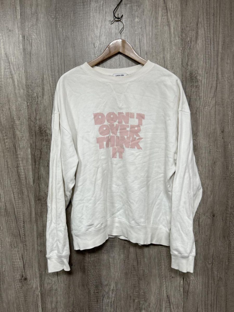 ネコポスOK LAGUA GEM ラグア ジェム メッセージ オーバーサイズ スウェット sizeF/白 ◆■ レディース拍卖