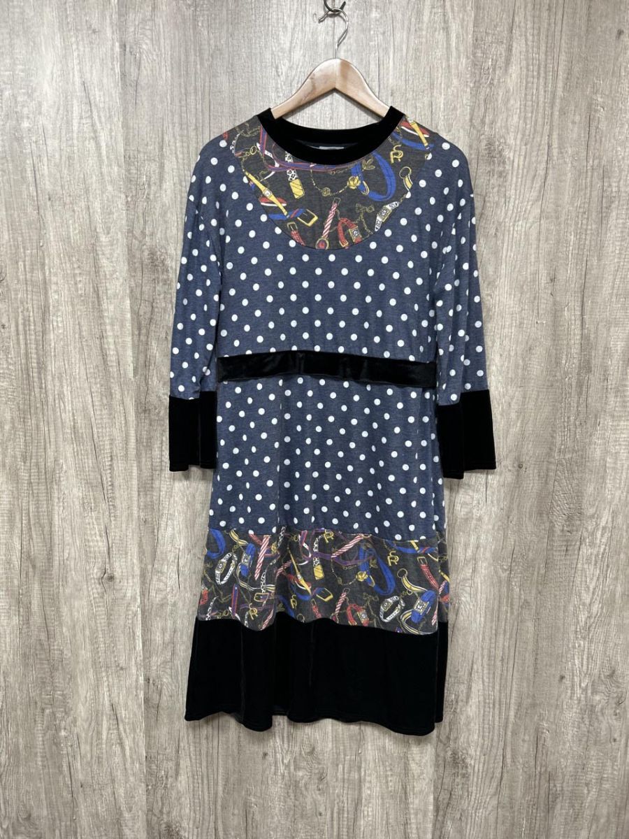 ネコポスOK scolar スカラー ドット柄 ベロア Iライン ワンピース sizeM/紺 ■◆ レディース拍卖