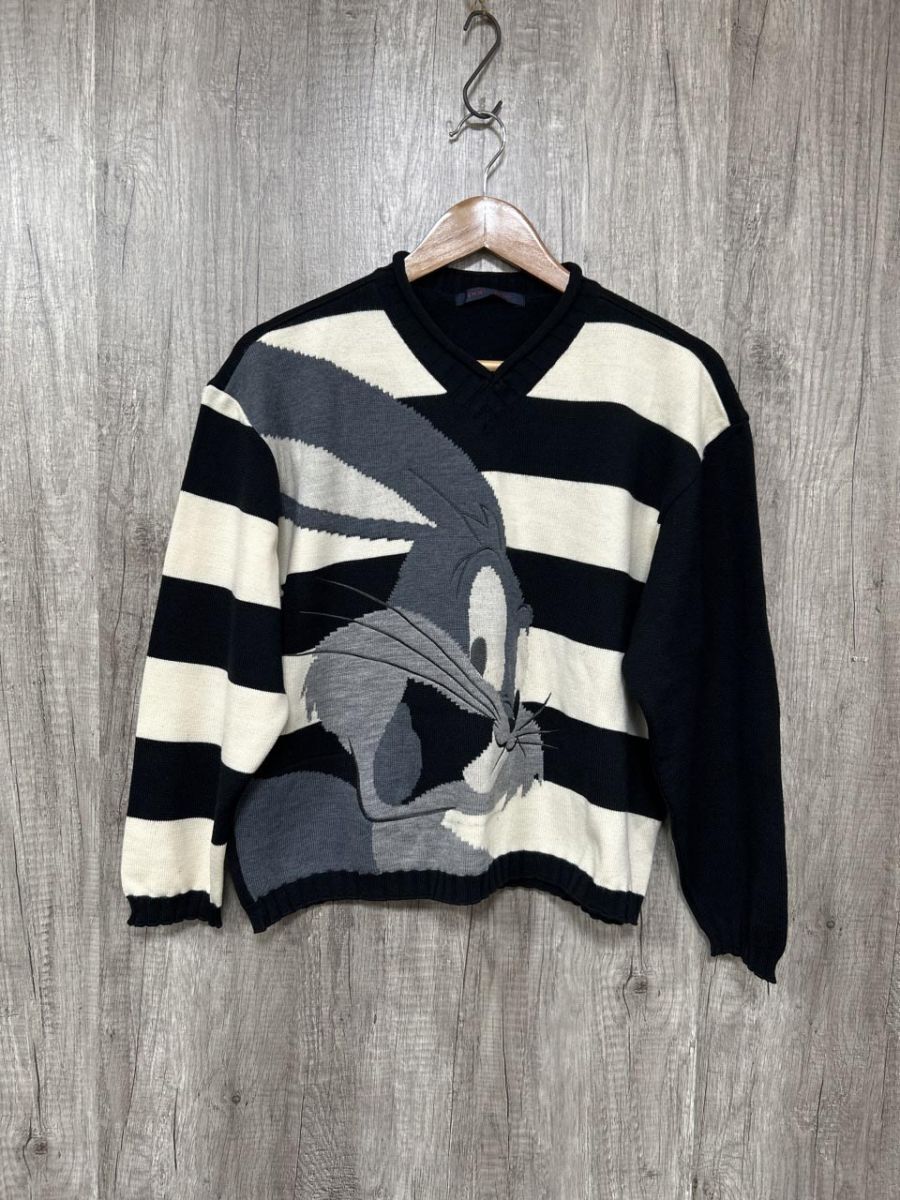 ネコポスOK papotage ウール100% バックスバニー ニット セーター 黒 ◆■ レディース拍卖