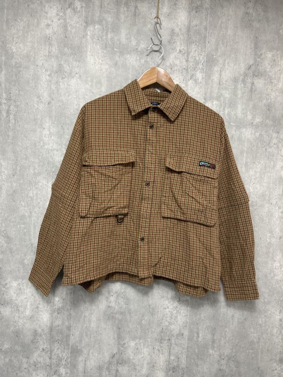 ネコポスOK CPCM デタッチャブルチェック フィッシングシャツ シャツ sizeM/ブラウン系 ■◆ レディース拍卖
