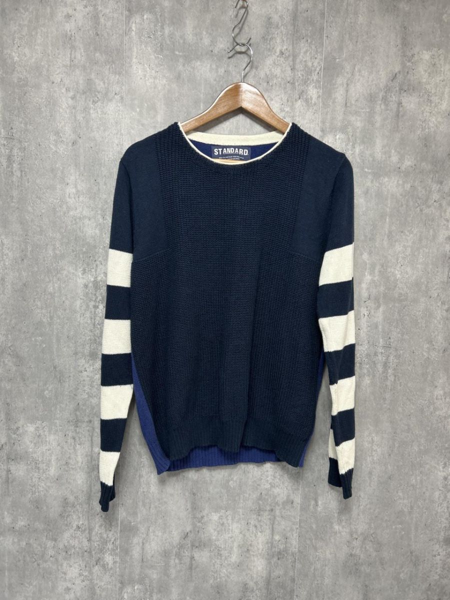 ネコポスOK And A アンドエー ボーダー サマー ニット セーター size42/紺 ◆■◎ メンズ拍卖