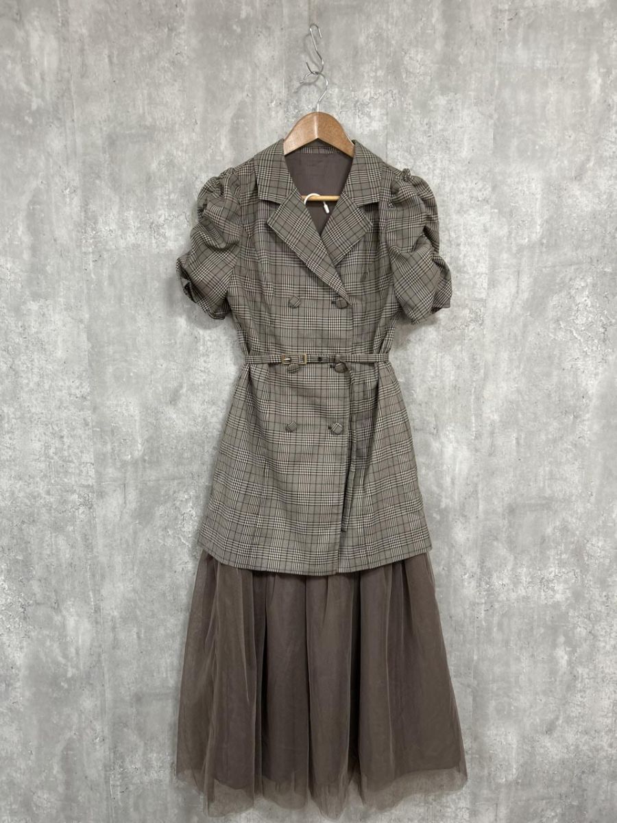 ネコポスOK resxxy チェック柄 マルチウェイ ドッキングワンピース ワンピース sizeF/茶 ◇■◎ レディース拍卖