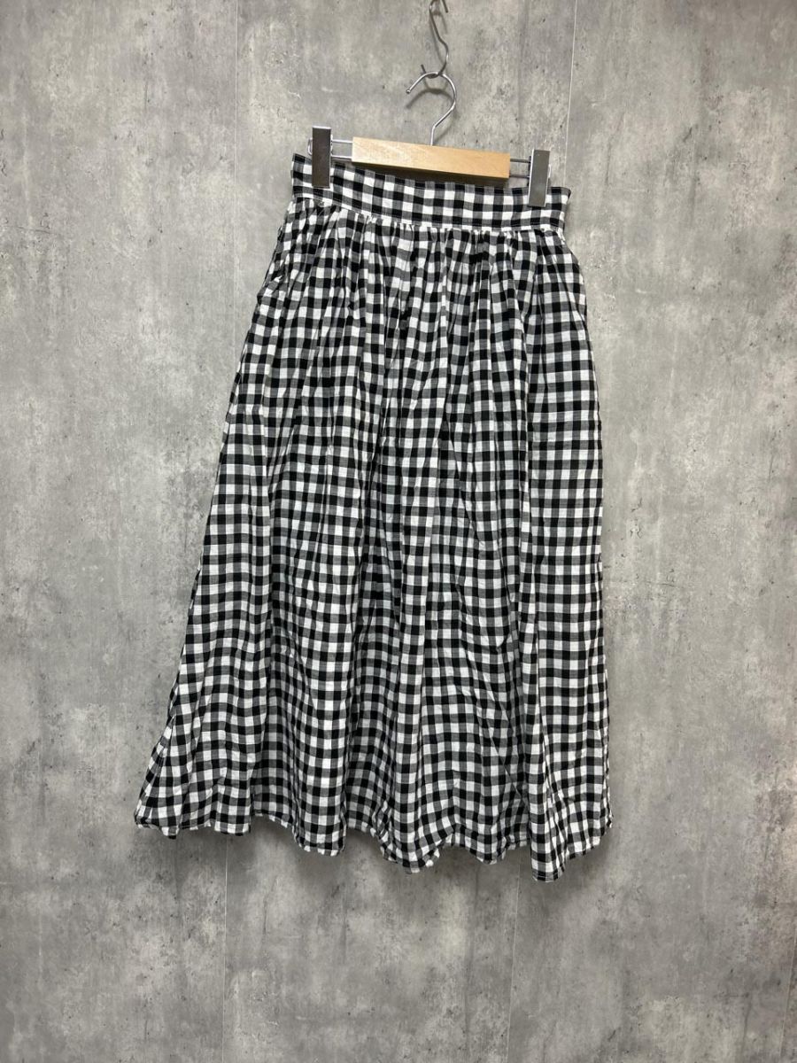 ネコポスOK Ray BEAMS レイビームス ギンガムチェック ロング スカート size0/白x黒 ■■ レディース拍卖
