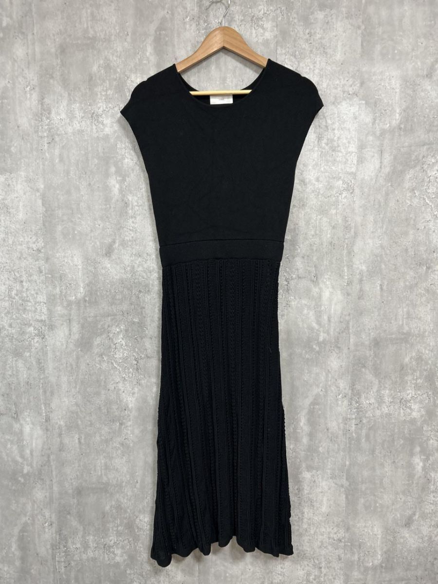 INDEX インデックス レーヨンナイロン 総針 透かし編み ニット ワンピース sizeM/黒 ■◆ レディース拍卖