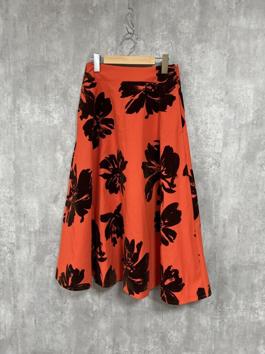 美品 DOLLUPOOPS ドールアップウップス タグ付 未使用 フロッキーフラワープリント ロング スカート size38/オレンジ ■■◎ レディース拍卖