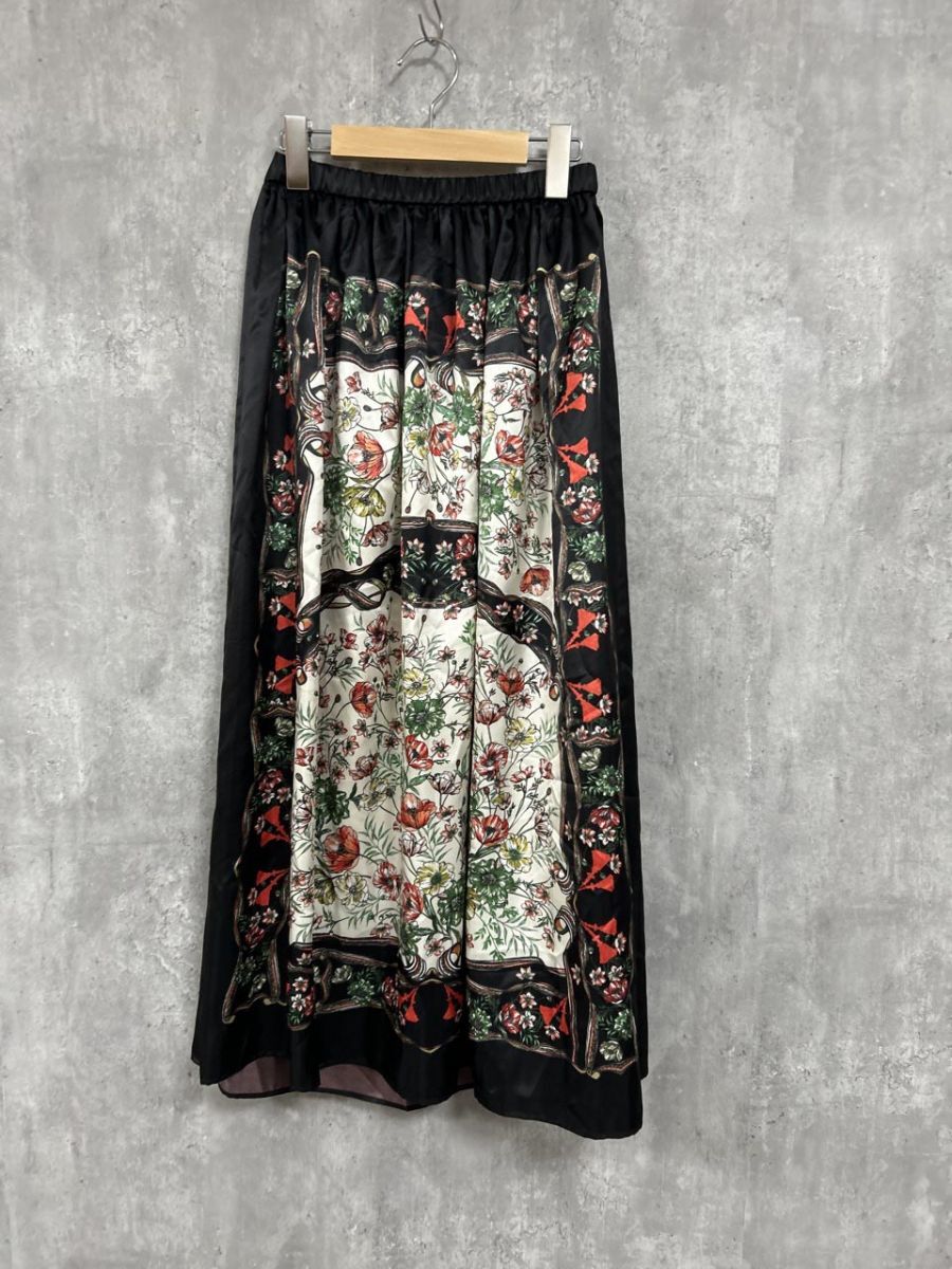 ネコポスOK LOULOU WILLOUGHBY ルル ウィルビー スカーフ柄 ロング スカート size2/黒 ■◆ レディース拍卖