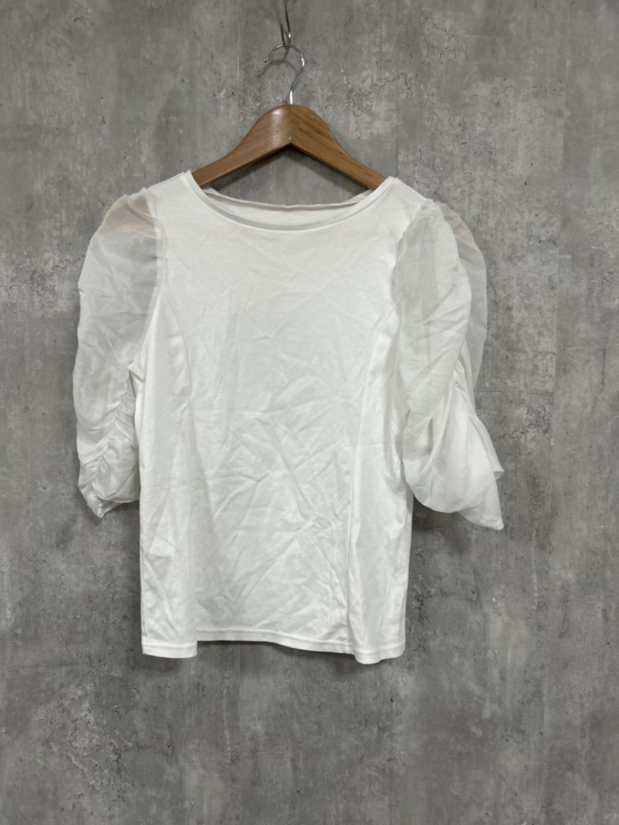 ネコポスOK La TOTALITE ラ トータリテ 袖シアー パフスリーブ ロング カットソー 白 ■◆ レディース拍卖