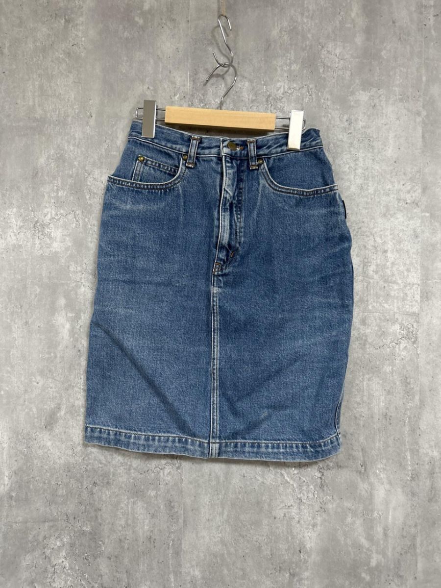 TRUSSARDI トラサルディ 刺繍ロゴ タイト デニムスカート size42/青 ■■ レディース拍卖