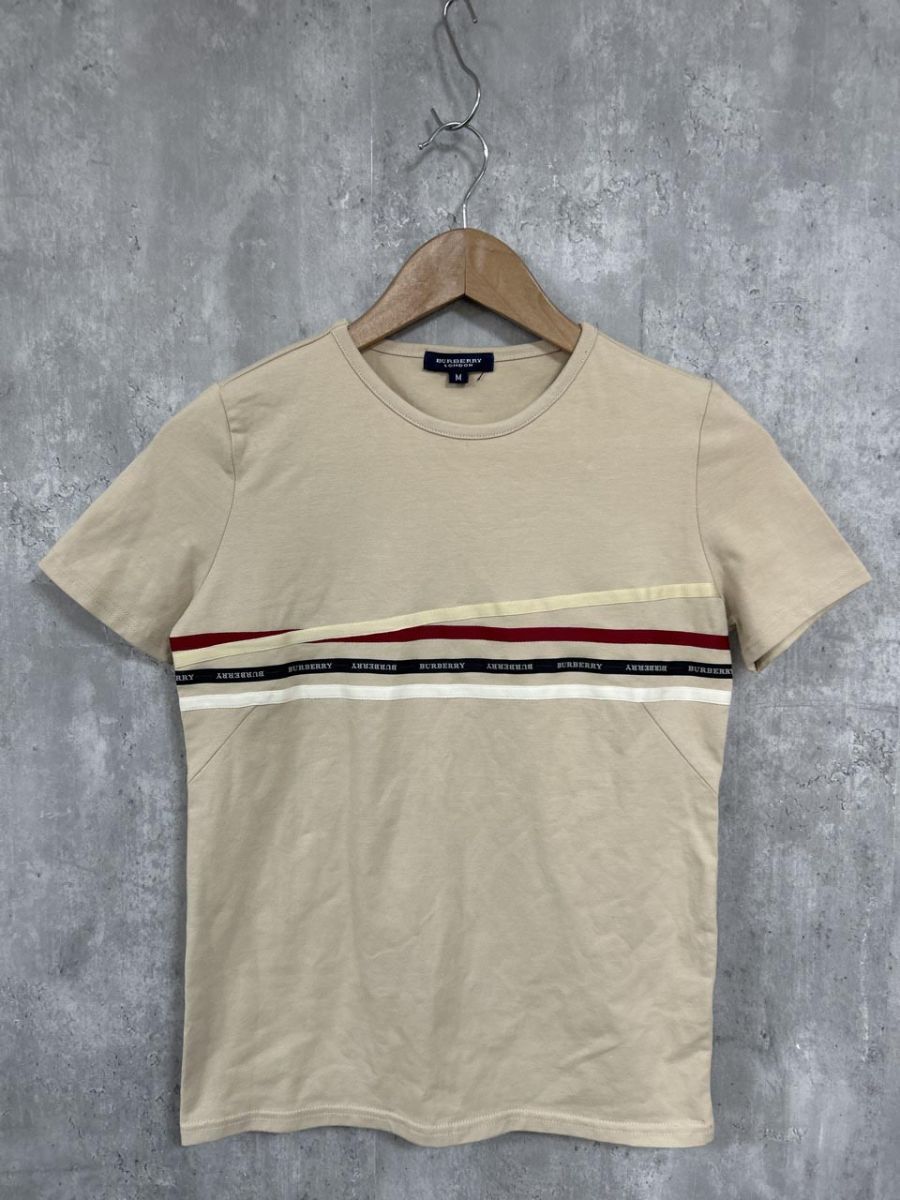 ネコポスOK BURBERRY バーバリー コットン ブランドロゴ Tシャツ sizeM/ベージュ ■◆ レディース拍卖