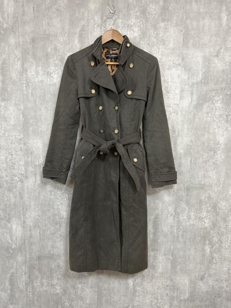 DOLCE & GABBANA ナポレオン レオパード ロング コート size40/カーキ ◆■◎ レディース拍卖