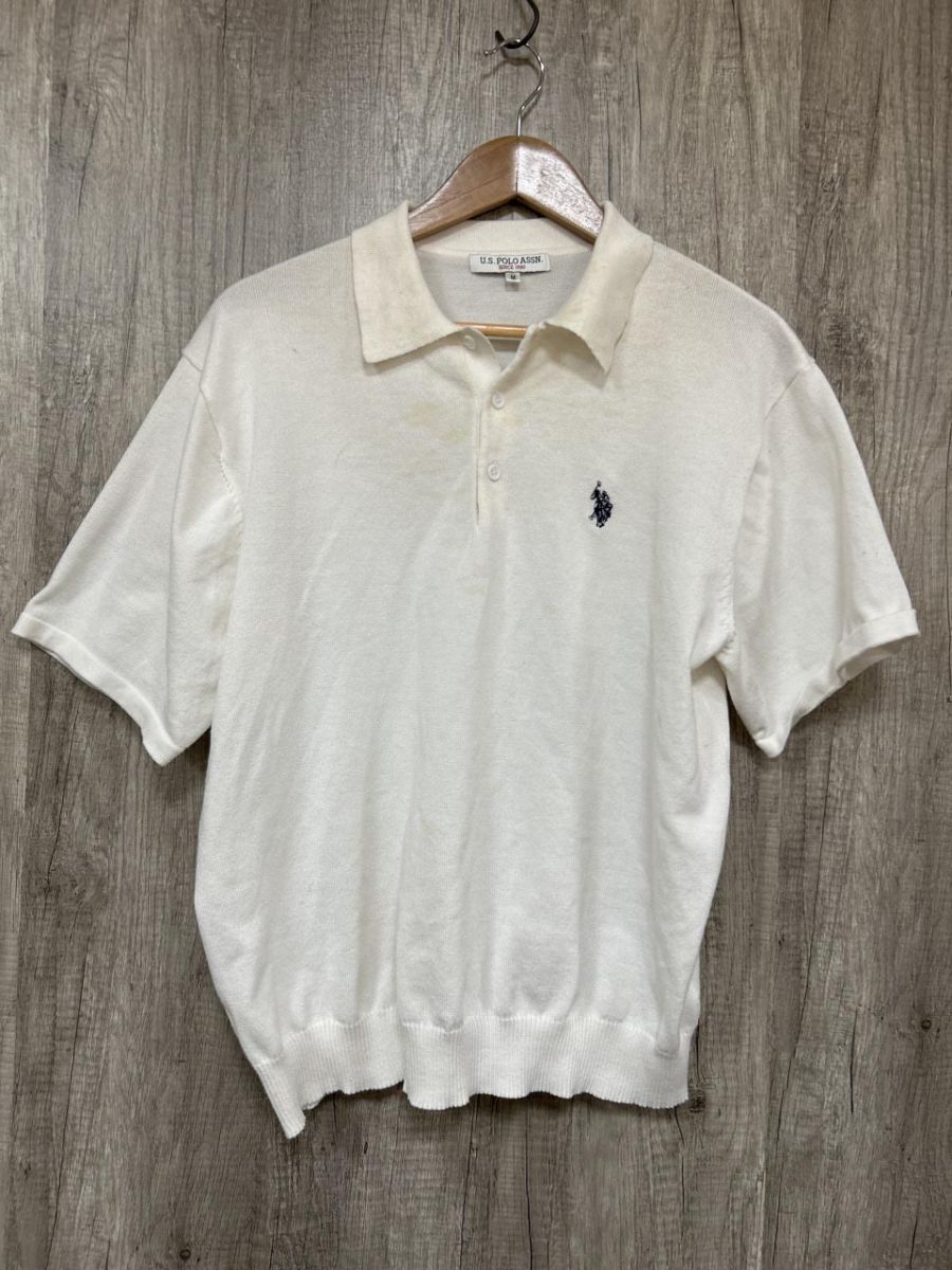 ネコポスOK POLO RALPH LAUREN ポロ ラルフローレン サマーニット 定番 ポロシャツ sizeM/白 ■◆ メンズ拍卖