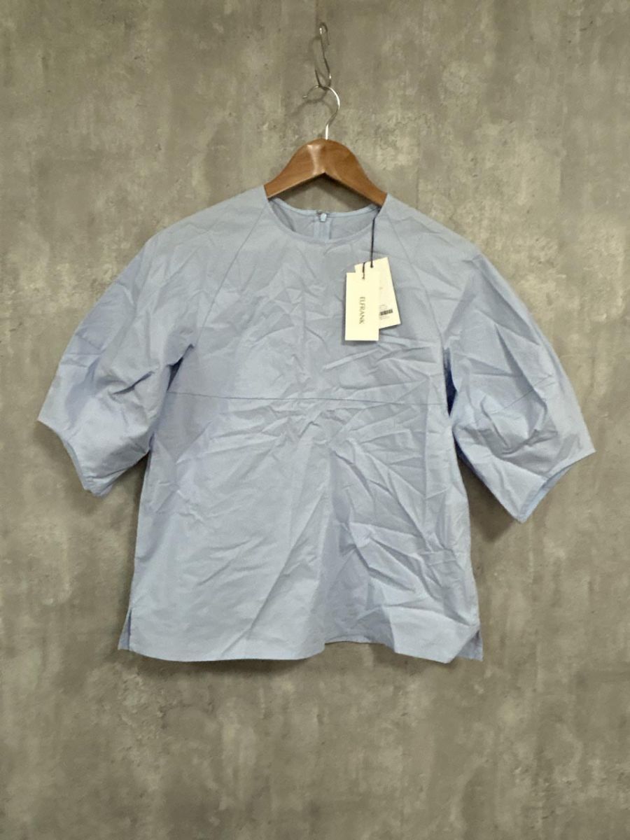 ネコポスOK 美品 ELFRANK エルフランク タグ付 コットン100% 自宅で洗える ランタンスリーブ ブラウス シャツ sizeF/水色 ■◆ レディース拍卖