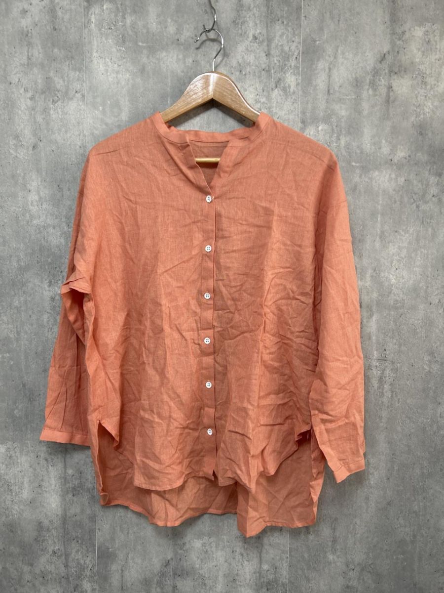 ネコポスOK 美品 LBC エルビーシー タグ付 リネンコットンバンドカラー ブラウス シャツ オレンジ ■◇ レディース拍卖