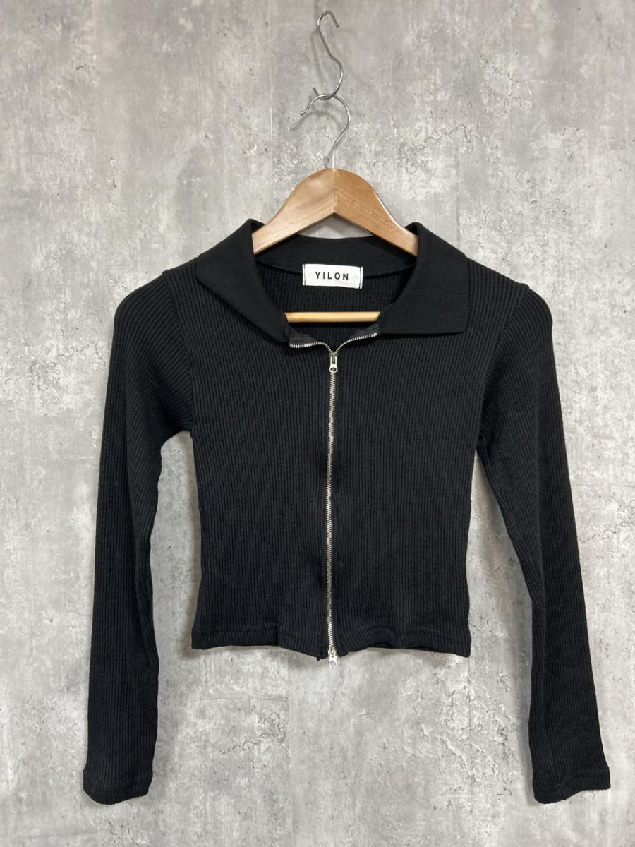 YILON カーディガン リブ ジップアップ ニット セーター sizeF/黒 ◆■◎ レディース拍卖