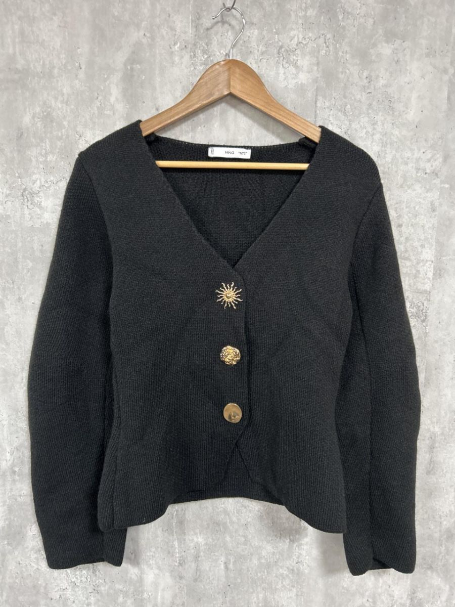 MNG マンゴ ビジューボタン Vネック カーディガン sizeM/黒 ◆■ レディース拍卖