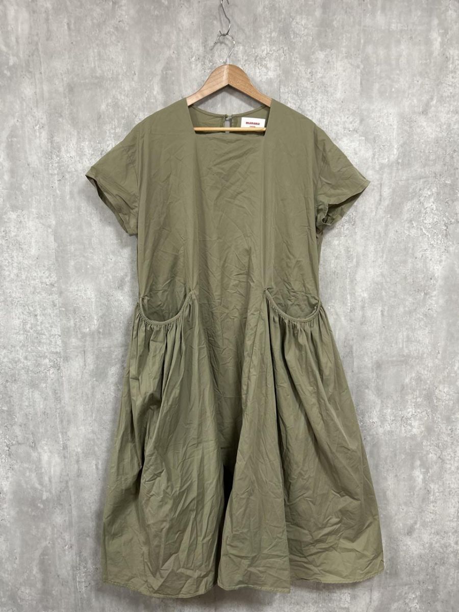 manana マニャーナ ギャザーポケットワンピース Aライン ワンピース sizeF/カーキ ■◆ レディース拍卖