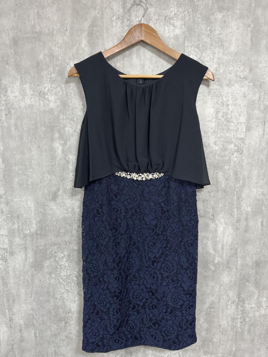 apres jour レース ビジュー ミニ 結婚式二次会 ドレス ワンピース sizeM/濃紺 ■■ レディース拍卖