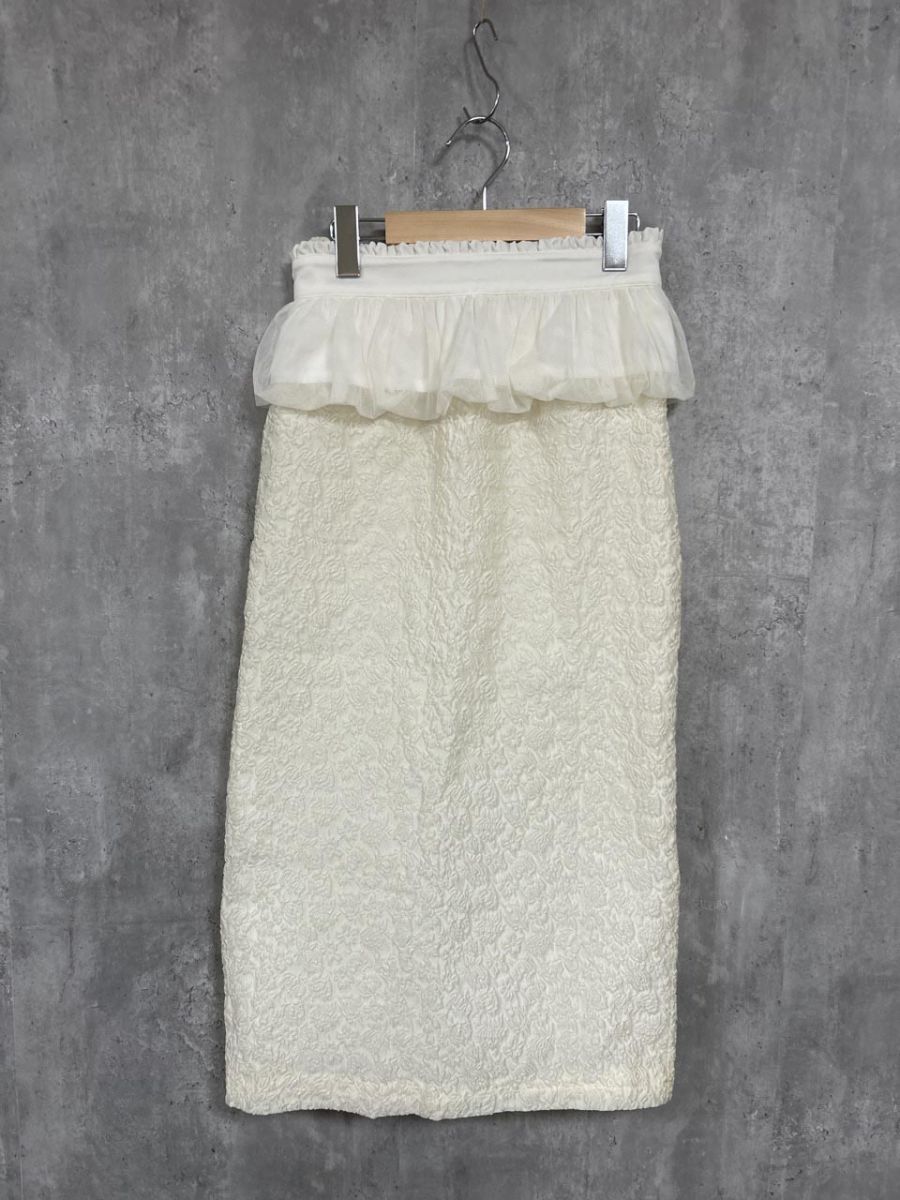 ネコポスOK Miro amurette ジャガード フリル タイト スカート sizeS/クリーム ■◇ レディース拍卖