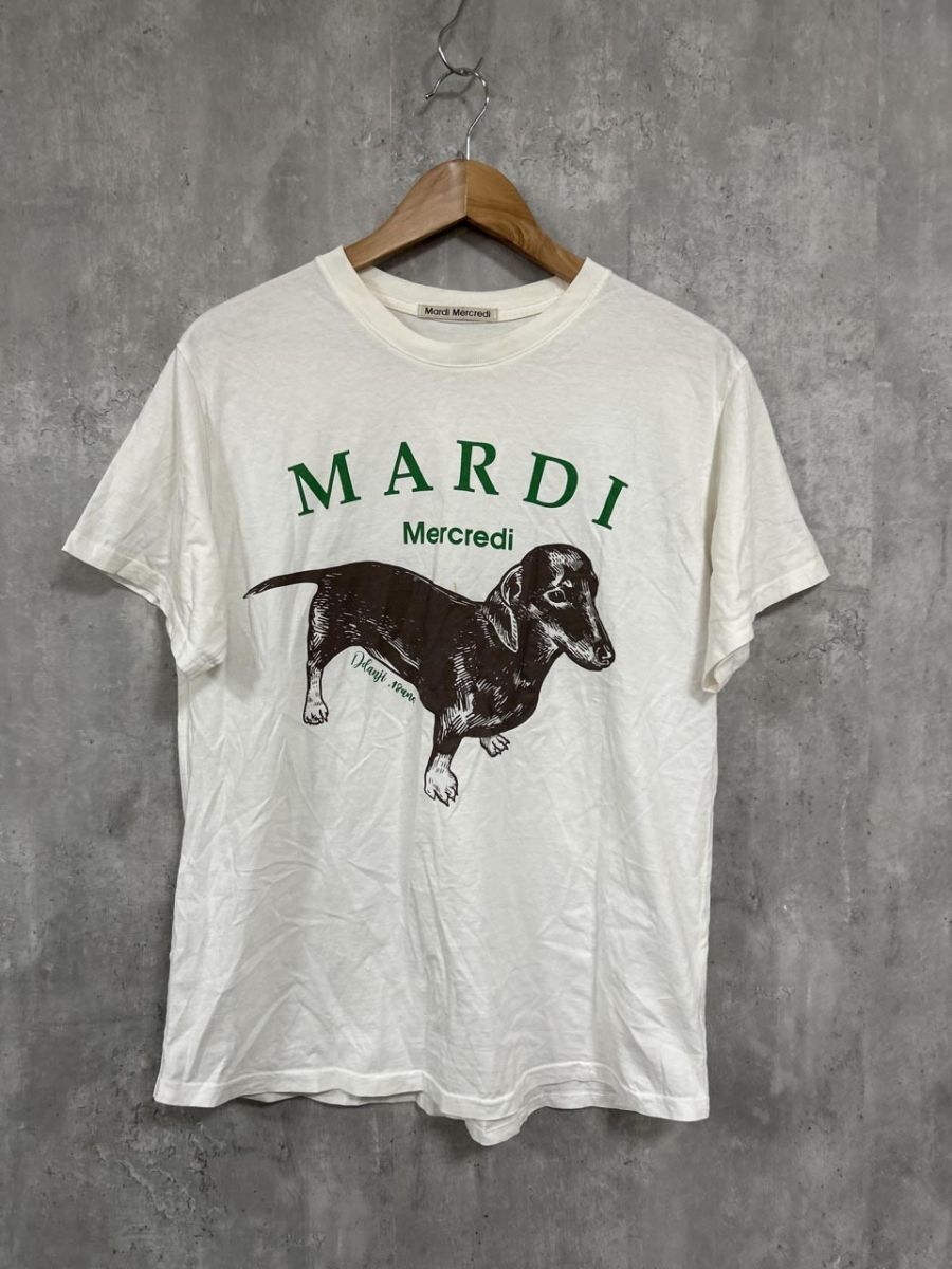 ネコポスOK Mardi Mercredi マルディメクルディ 韓国 ダックスフンド プリント Tシャツ sizeF/白 ■◆ レディース拍卖