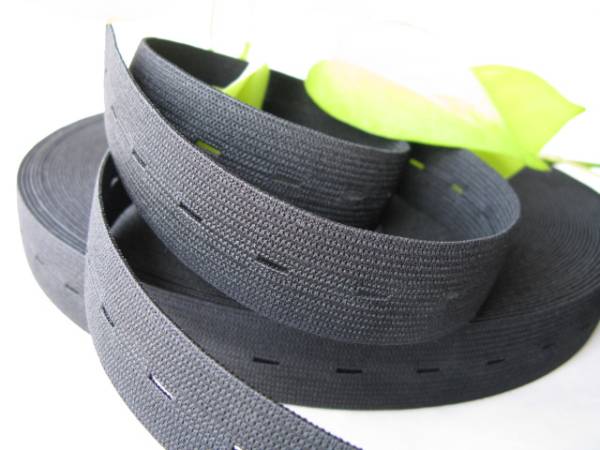 【新品】編み平ゴム/ボタンホールゴム/25mm/黒/50cm/日本製拍卖