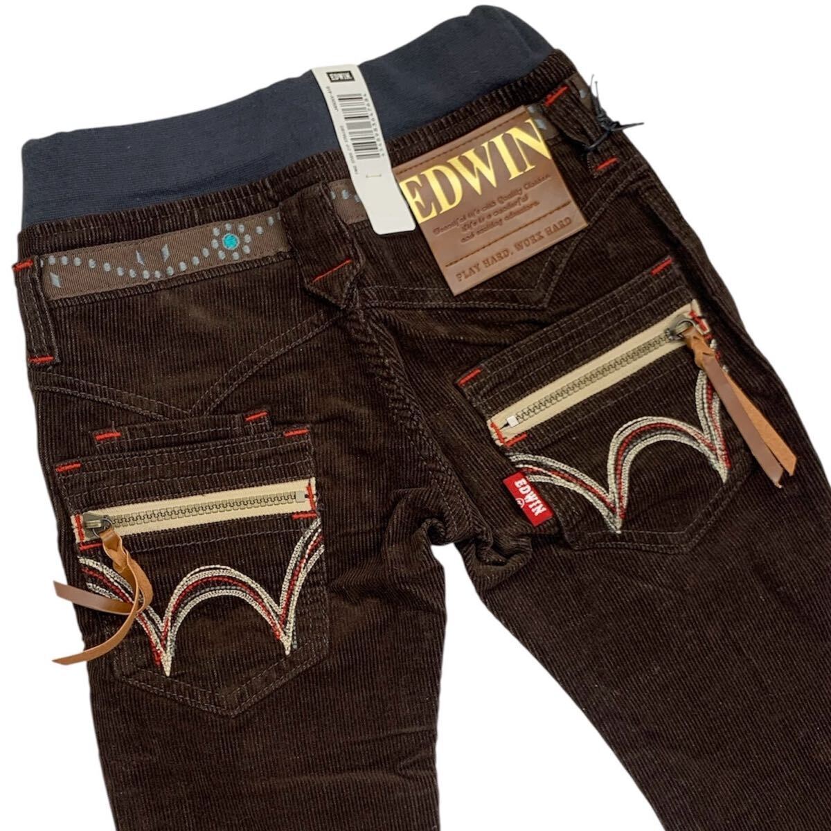 エドウィン ジュニア フェイクスタッズ ジップ ストレートパンツ 120 ブラウン 茶色 コーデュロイ 子供 キッズ 拍卖