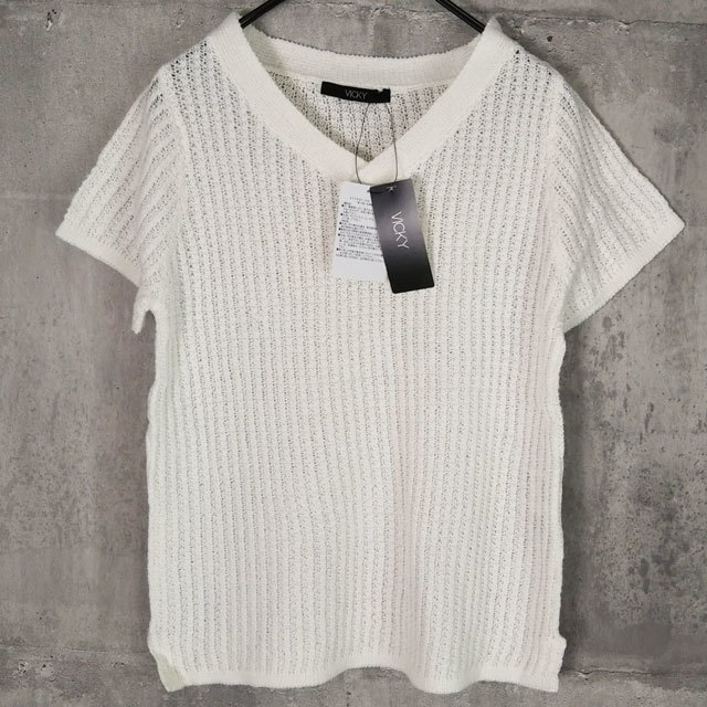 未使用 VICKY サイズ2 プルオーバー 半袖 Vネック 白系 オフホワイト ニット ビッキー レディース トップス 参考価格12,000円拍卖