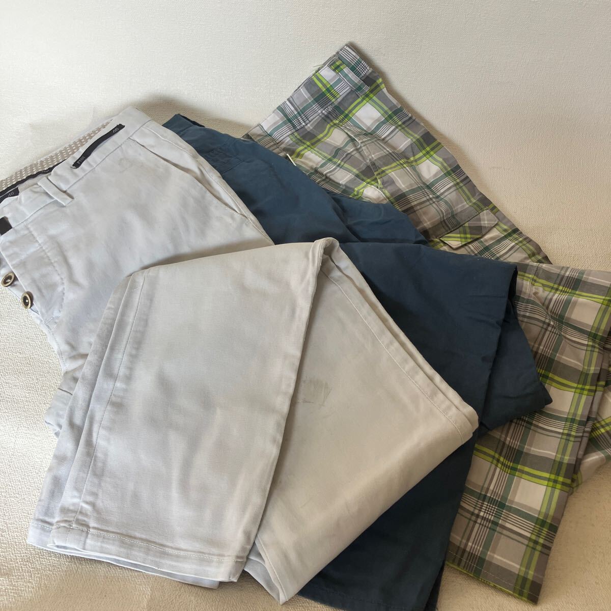 c1037 80 パンツ 長ズボン 3枚 まとめて メンズ 男性 サイズ表記色々 Kappa 汚れ有り 無地 チェック柄 ゴルフウェア カジュアル おしゃれ拍卖