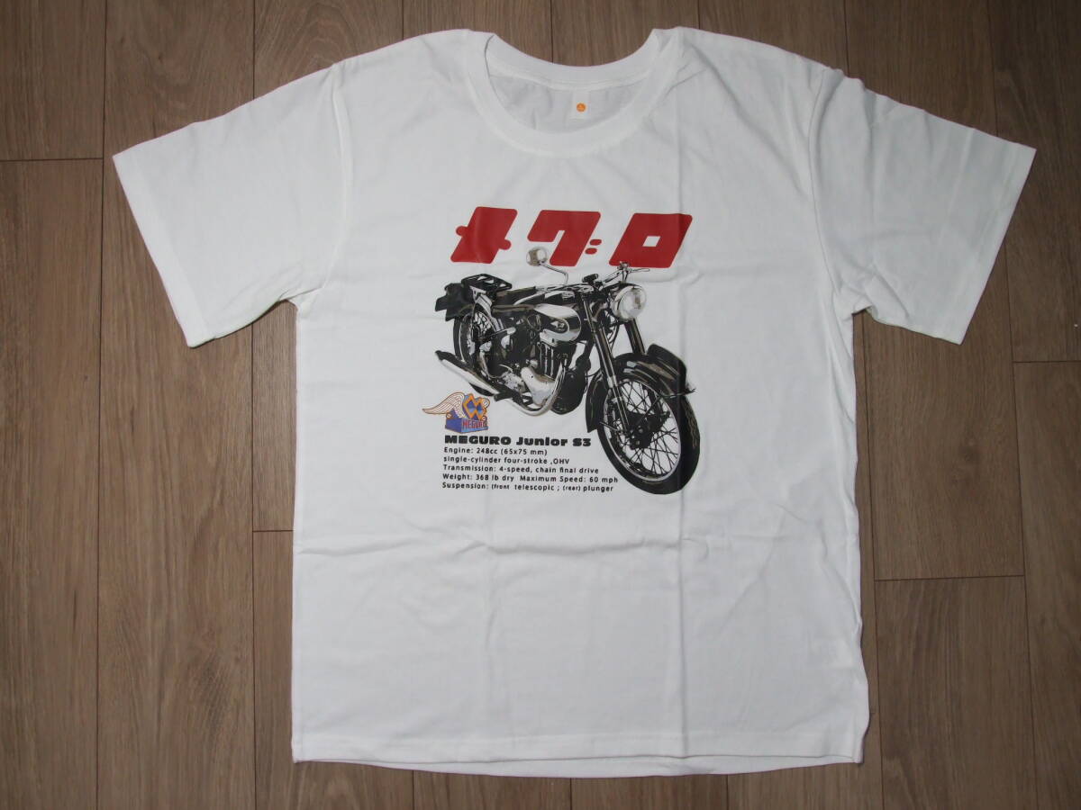 新品:バイク オートバイ めぐろ Tシャツ 白 サイズL 綿100% ラスト1枚 次回入荷未定・120y20拍卖