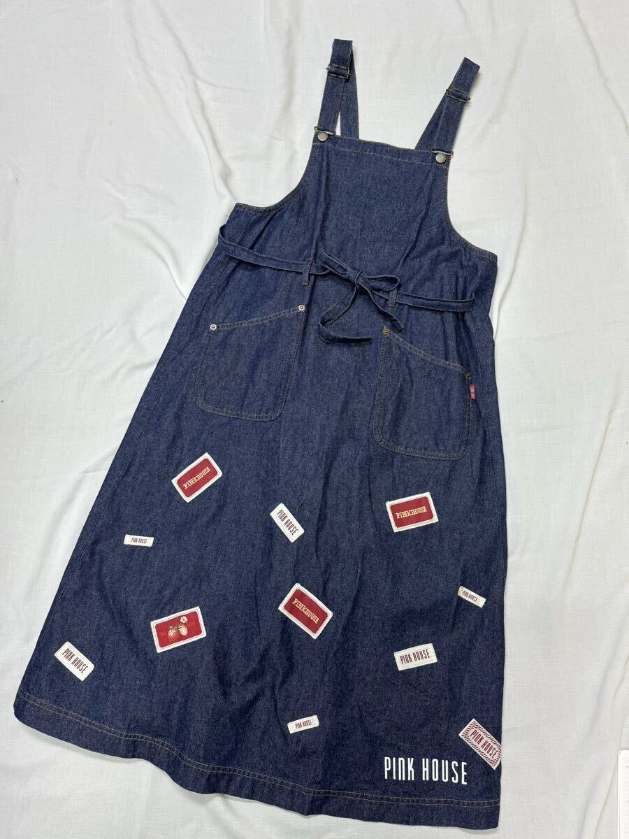 【お値下げ】NO209☆ピンクハウス【2023年 美品 】ネームタグワッペンとデザインが可愛いデニムジャンパースカート ネイビー拍卖