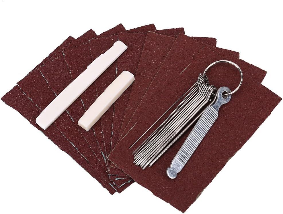 Alomejor ギター 牛骨ナットとサドルセット ナットファイル 紙やすり付属 ギター修理キット 音質改善 弦楽器 部品 メンテ拍卖