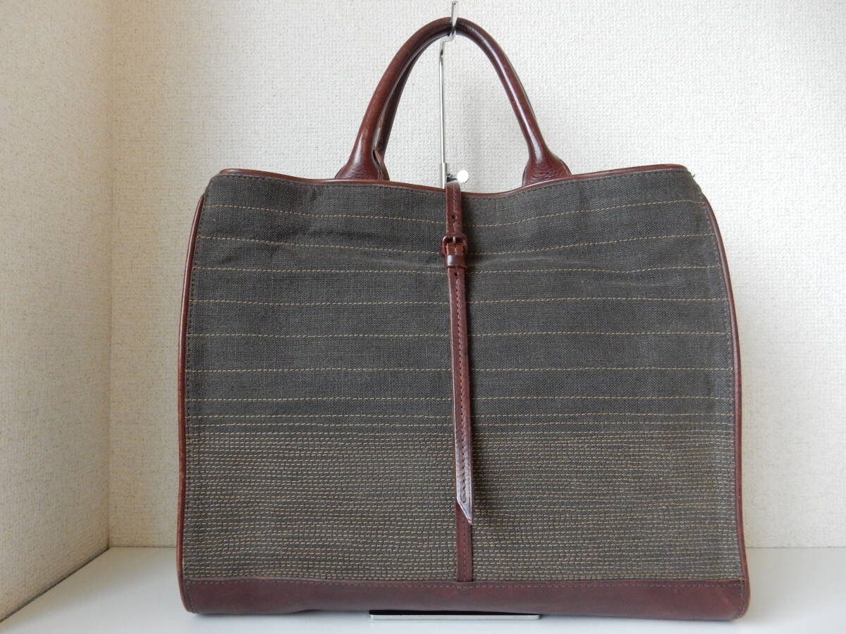 genten(ゲンテン)☆A4対応☆キャンバストートバッグ モスグリーン×ダークブラウン拍卖