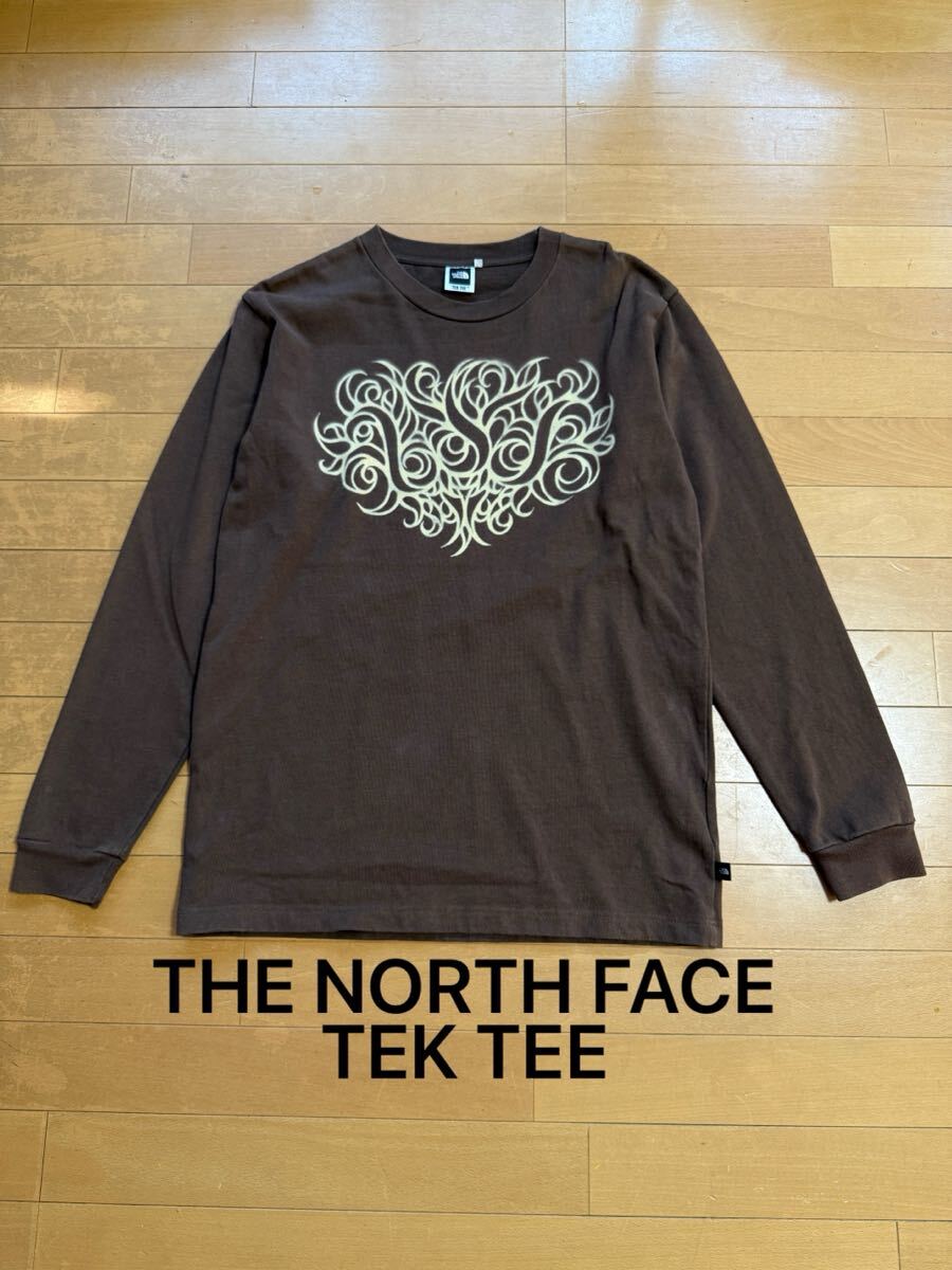 THE NORTH FACE ザ ノースフェイス TEK TEE 長袖 Tシャツ ロンT プリント ブラウン メンズ Lサイズ拍卖