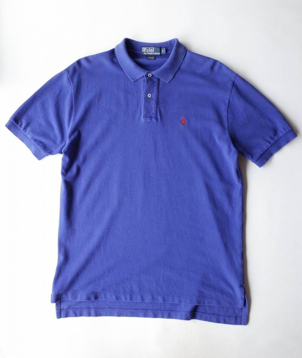 90's ビンテージ Polo Ralph Lauren ポロラルフローレン 半袖 ポロシャツ 鹿の子 L 青 ブルー USA古着拍卖