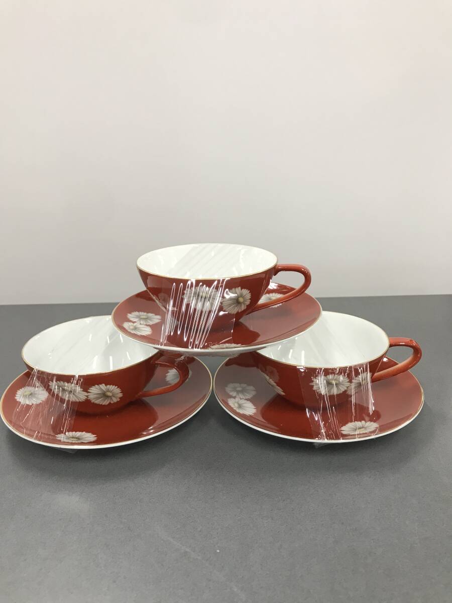 ノリタケ カップ&ソーサー 3客セット 花柄 レッド オシャレ 洋食器 現状品拍卖