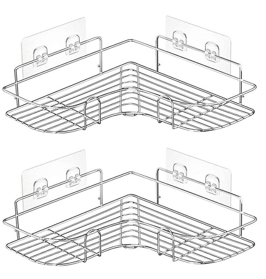 【2個セット】浴室ラック ステンレス お風呂 ラック シャンプーラック コーナー 強力粘着テープ固定 浴室 台所 収納 コーナーラック拍卖