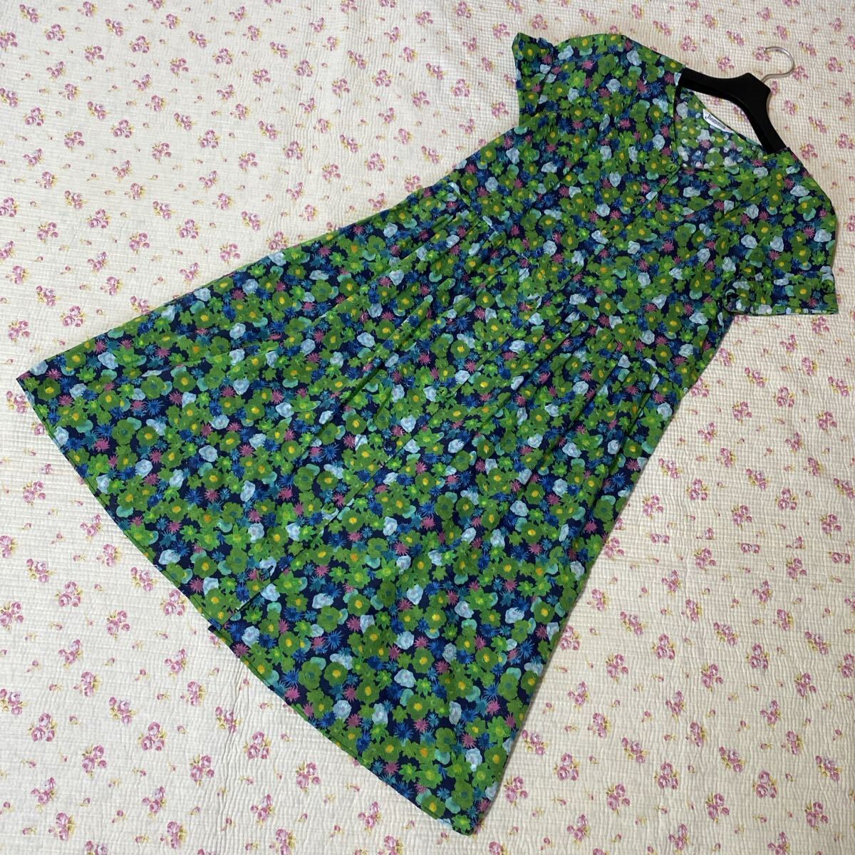 ホコモモラ ワンピース 40 グリーン 緑 花柄 デイジープリント 春夏 DMW拍卖