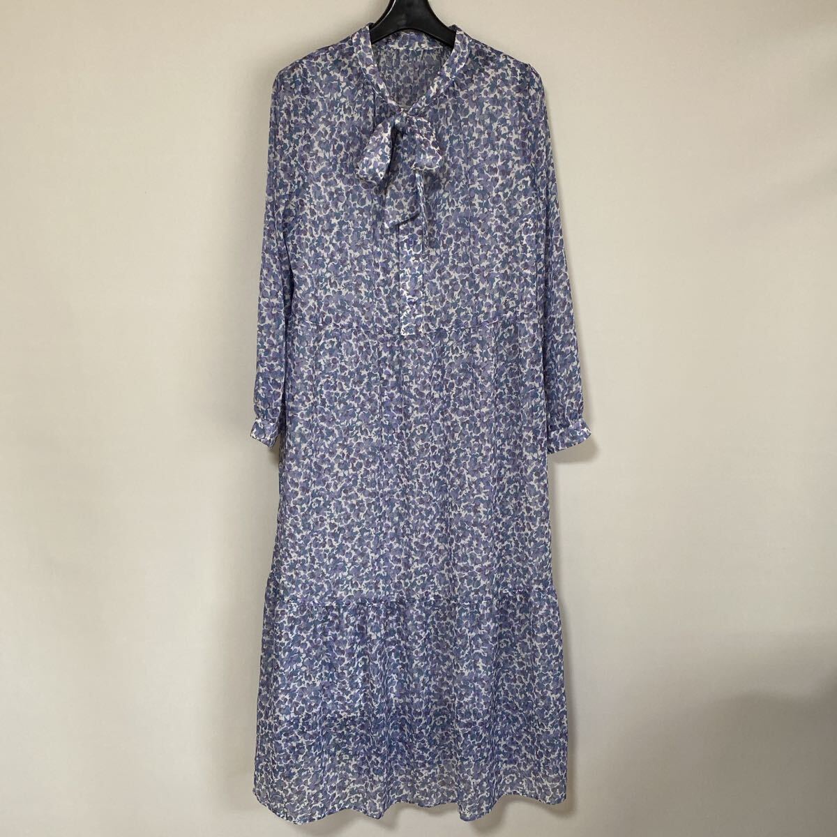 プラステ ロングワンピース S 春夏 ボウタイ リボン 水彩風フラワー柄 DMW拍卖