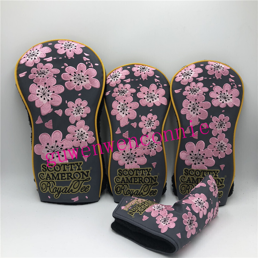 スコッティキャメロン★ウッド用カバー1W・3W・5W &パター用 4点セット★FLOWER ピンク拍卖