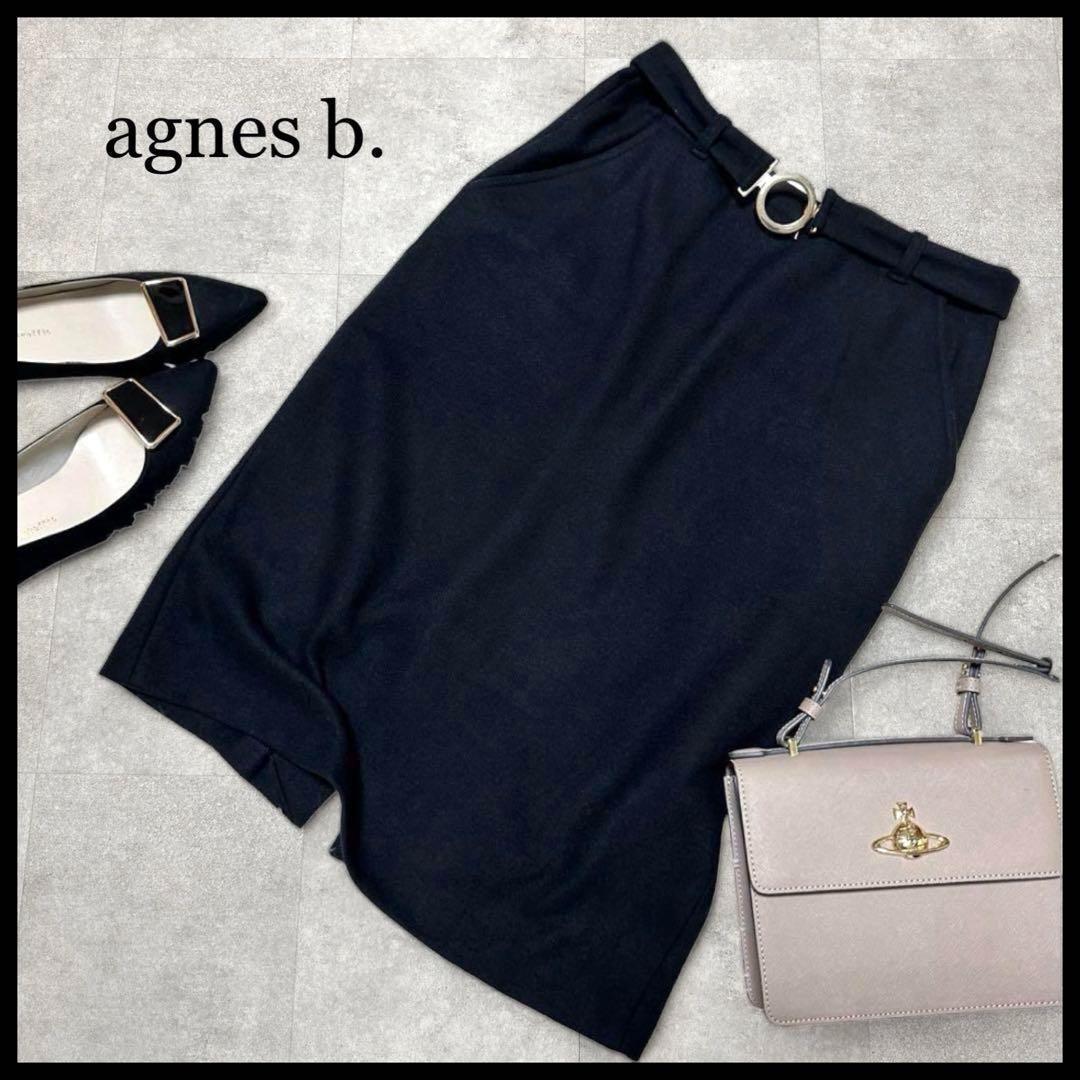 未使用 アニエスベー タイトスカート ラムウール ベルト付 ゴールド 黒 S.拍卖